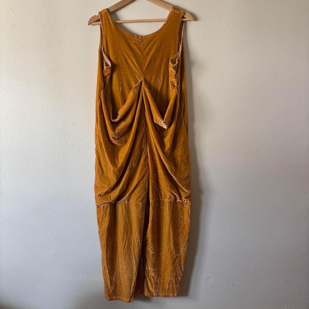 323 Jillian Maddocks Mustard Velvet Draped Jumpsuit Lagenlook Avant Garde LA